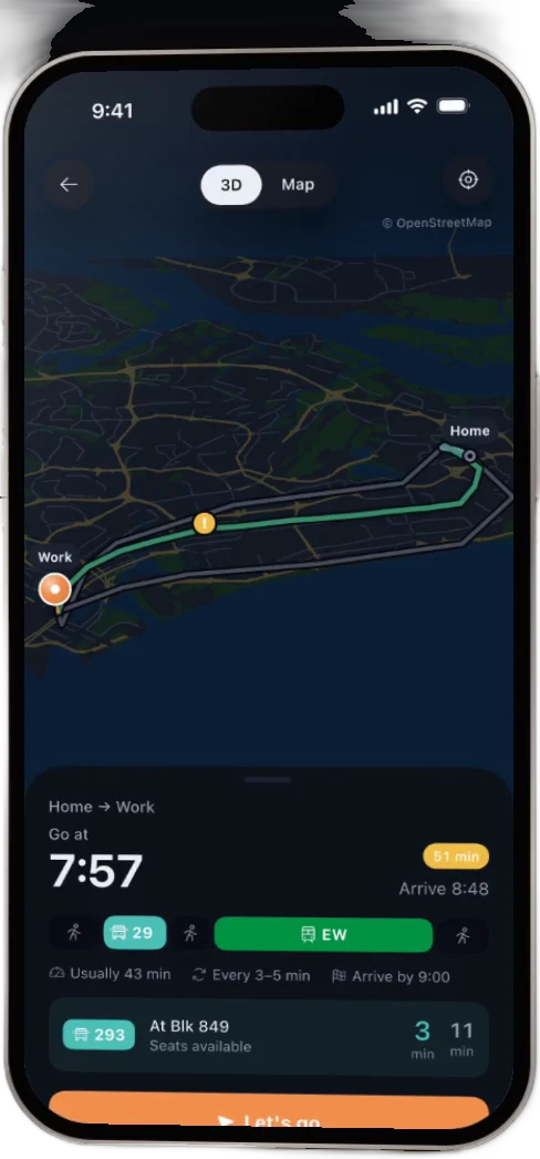 KopiYo route view: live bus times and seats at your stop