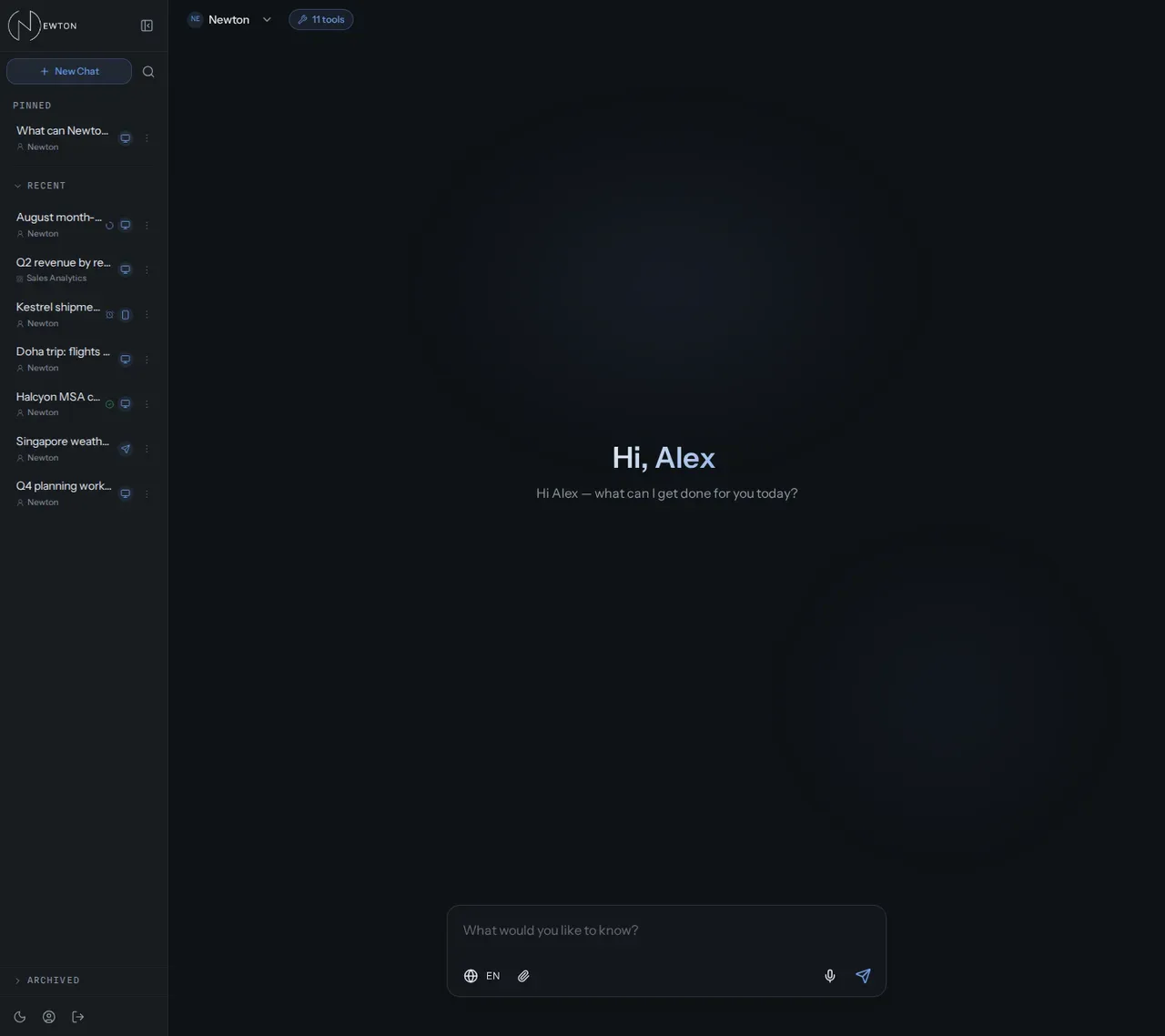 Newton assistant home screen